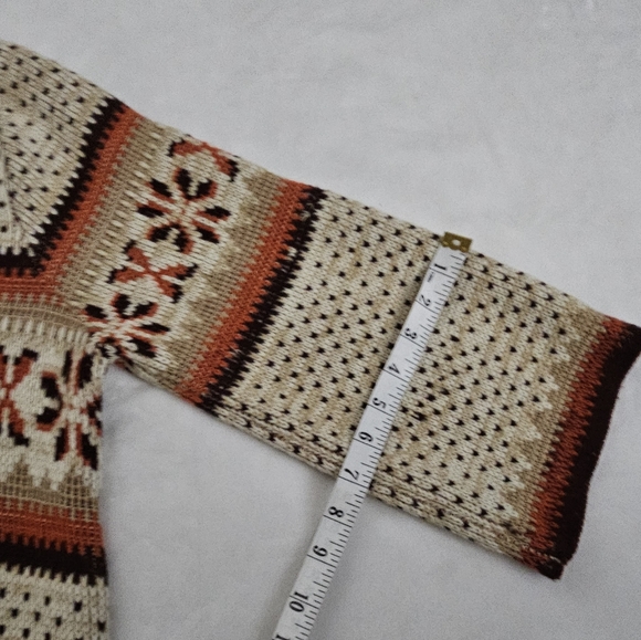 Vintage Boho 60's 70's Fall Color Aztec Button Front Belted Cozy Long Sweater - Picture 9 of 14